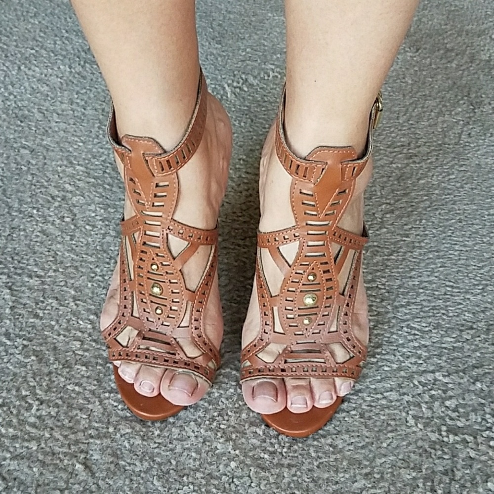 Brown strappy heels
